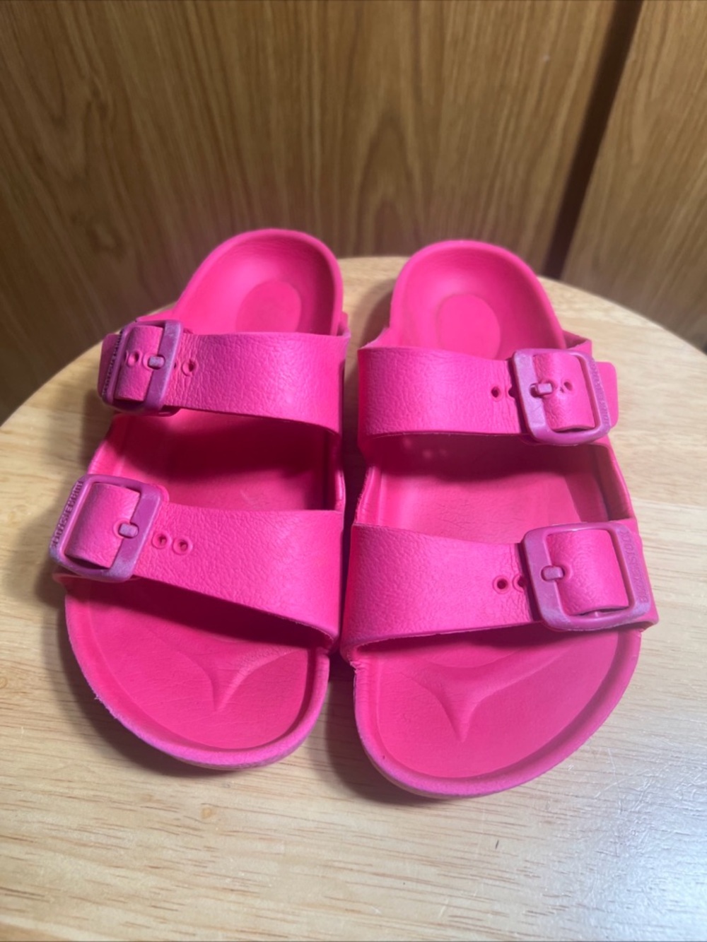 Birkenstock Kids Two-Strap Slides in Bright Pink